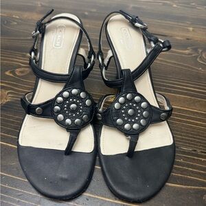 Coach M HARPER Black Leather Embellished Wedge Sandals